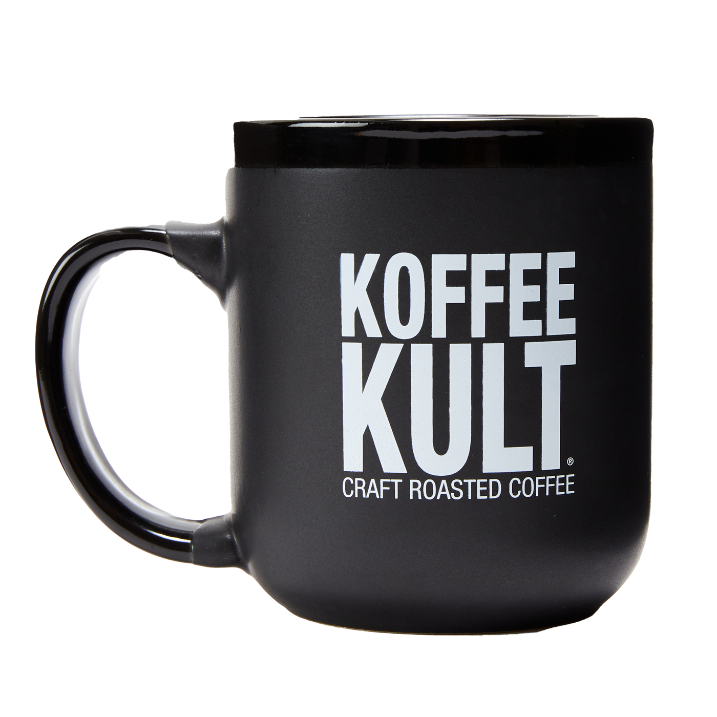 Koffee Kult Black Mug Left Facing