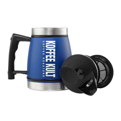 Koffee Kult Blue Travel French Press Separated