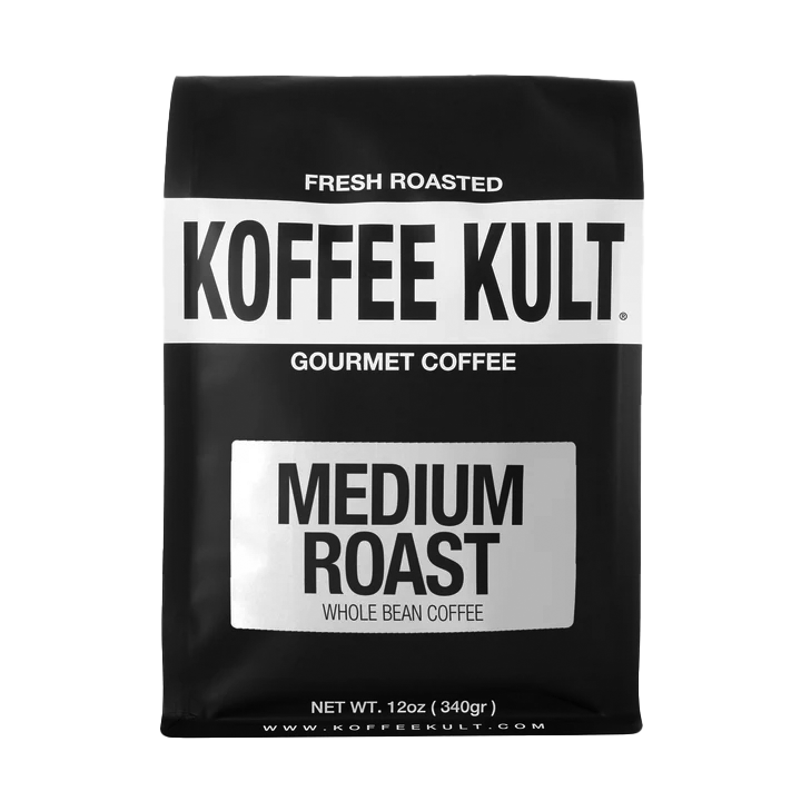 Medium Roast 12oz whole bean coffee front facing