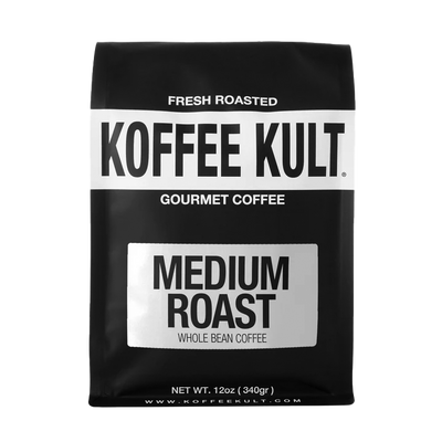 Medium Roast 12oz whole bean coffee front facing