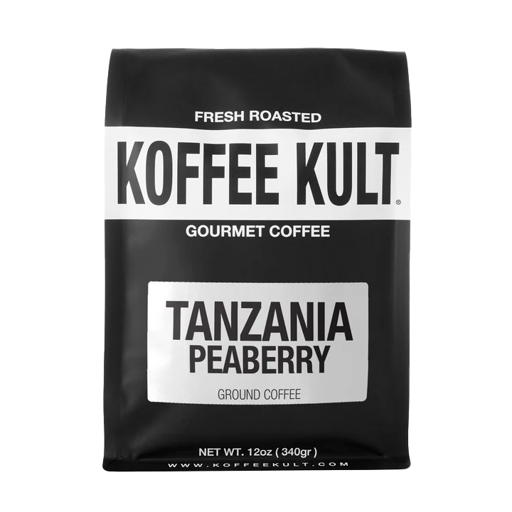 Tanzania Peaberry 12oz ground coffee front facing