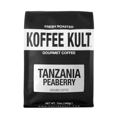 Tanzania Peaberry 12oz ground coffee front facing