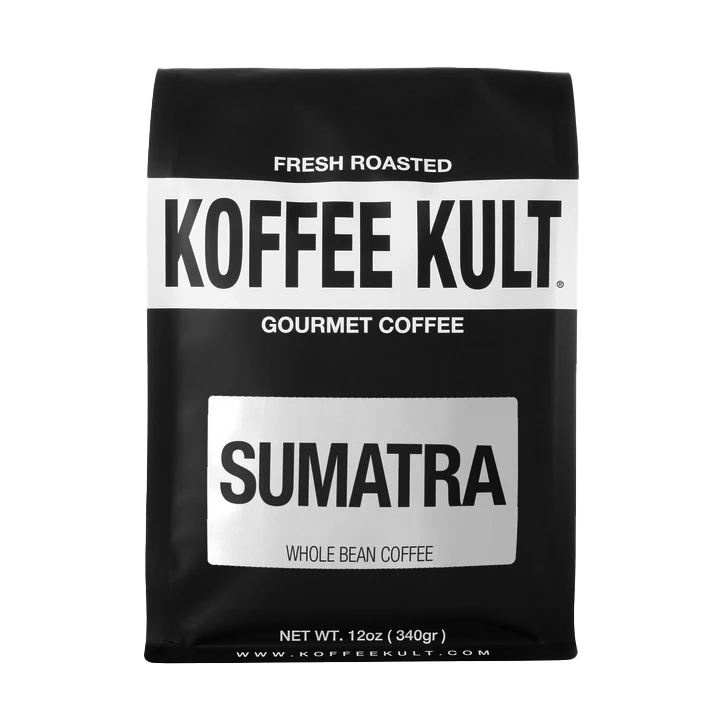 Sumatra 12oz whole bean coffee front facing